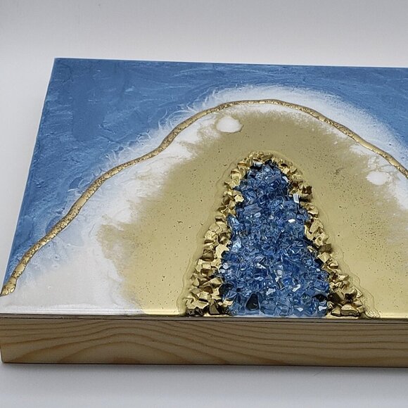 Blue and Gold Resin Geode Painting - Picture 3 of 4